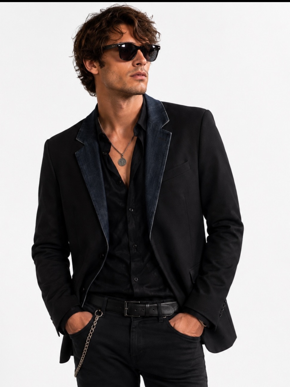 Diesel Black Blazer Denim Contrast Lapel Indie Rockstar